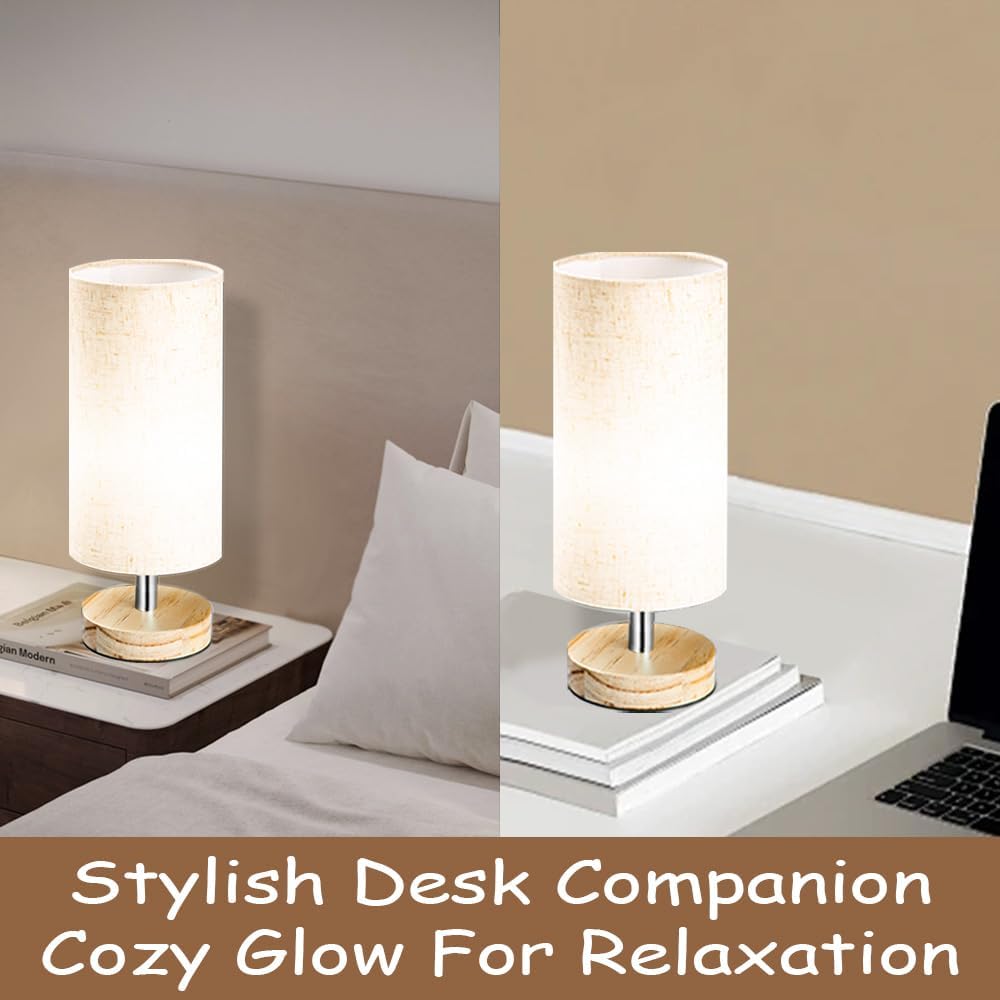 Modern Nordic Fabric Table Lamp —  Bedside Nightstand Lamp with Wooden Base, Soft Lighting for Bedroom & Living Room