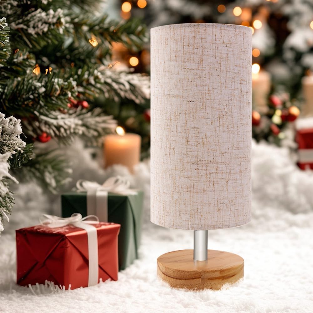 Modern Nordic Fabric Table Lamp —  Bedside Nightstand Lamp with Wooden Base, Soft Lighting for Bedroom & Living Room