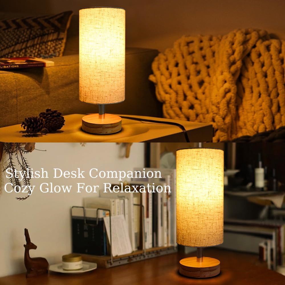 Modern Nordic Fabric Table Lamp —  Bedside Nightstand Lamp with Wooden Base, Soft Lighting for Bedroom & Living Room