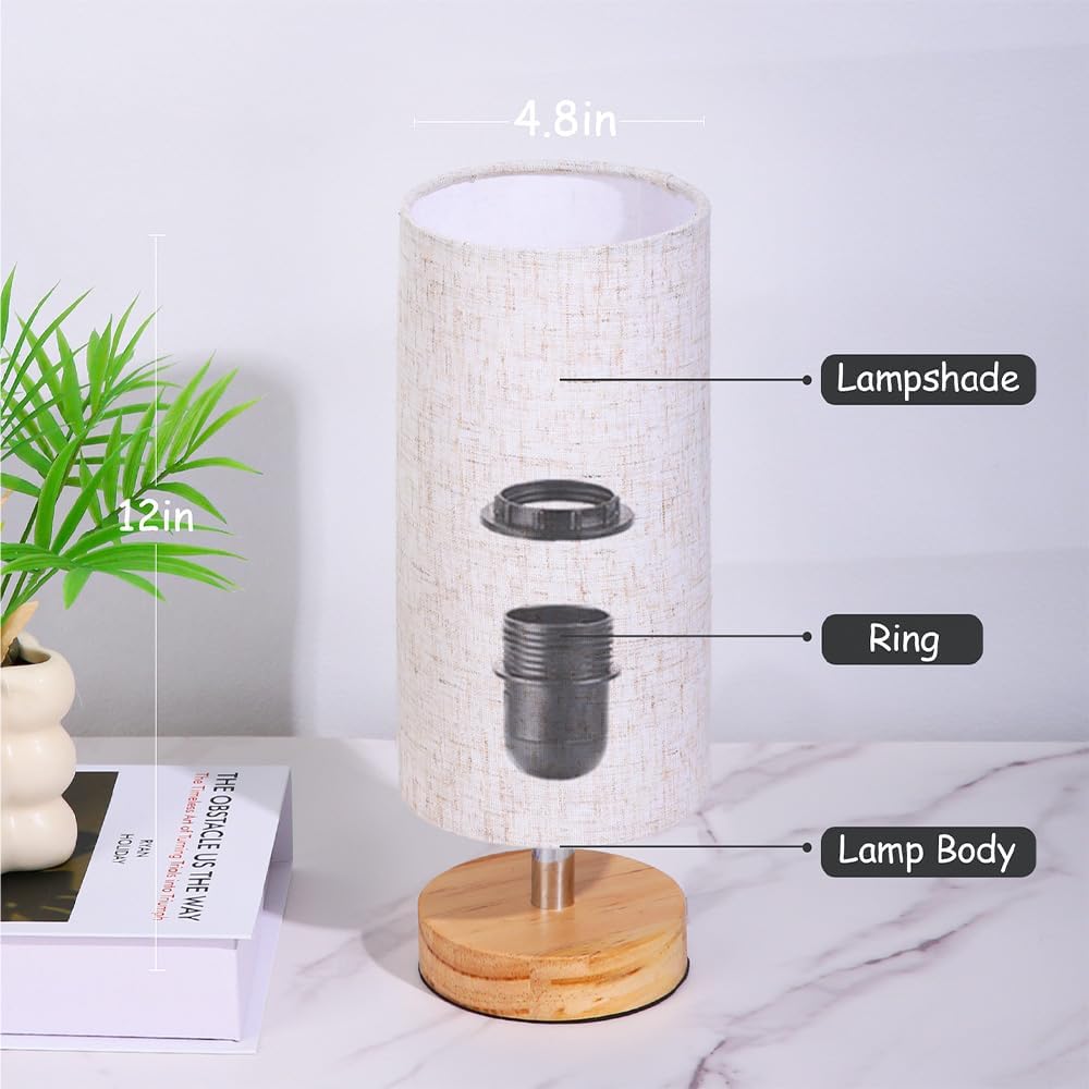 Modern Nordic Fabric Table Lamp —  Bedside Nightstand Lamp with Wooden Base, Soft Lighting for Bedroom & Living Room