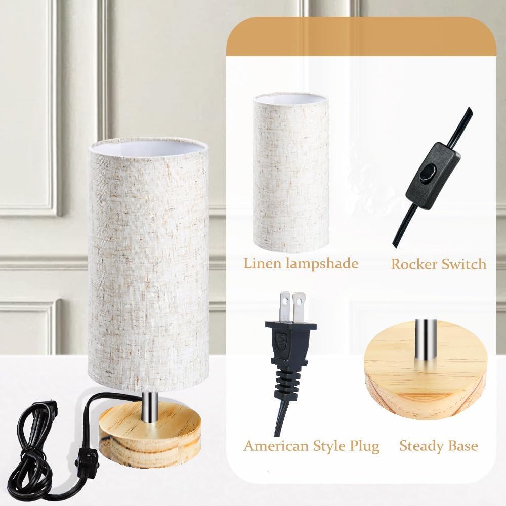 Modern Nordic Fabric Table Lamp —  Bedside Nightstand Lamp with Wooden Base, Soft Lighting for Bedroom & Living Room