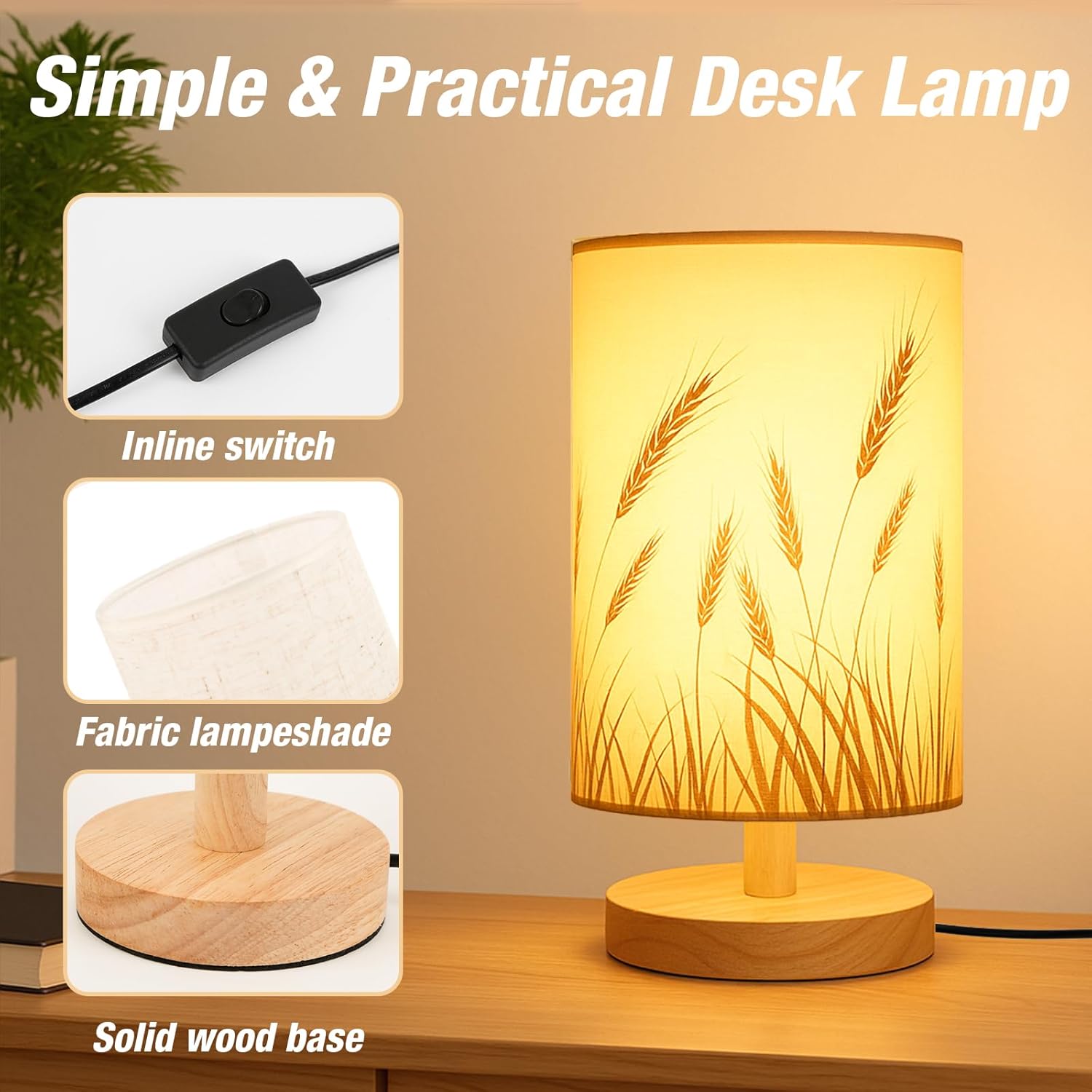 Nordic Style Wheat Pattern Fabric Table Lamp