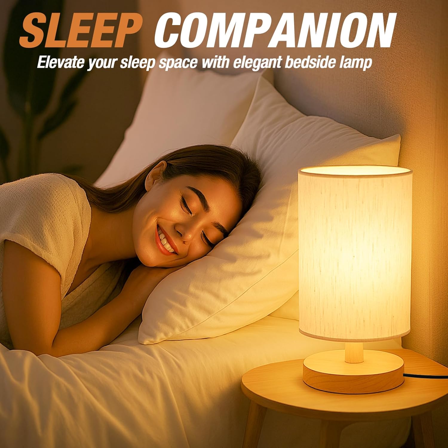 Modern Nordic Wooden Base Fabric Table Lamp with Warm Light – Bedside Nightstand Lamp