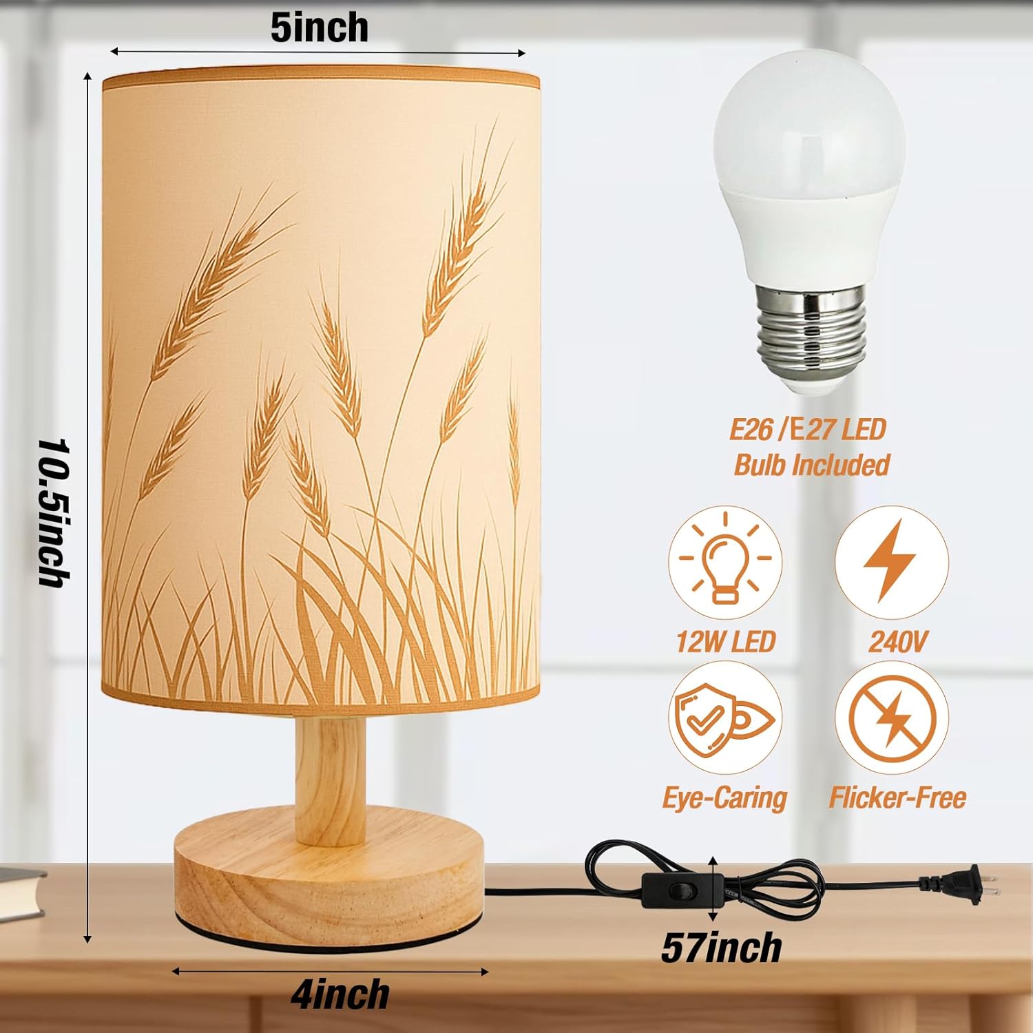 Nordic Style Wheat Pattern Fabric Table Lamp