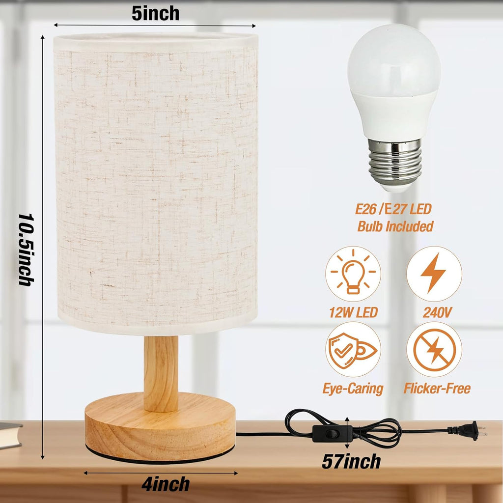 Modern Nordic Wooden Base Fabric Table Lamp with Warm Light – Bedside Nightstand Lamp